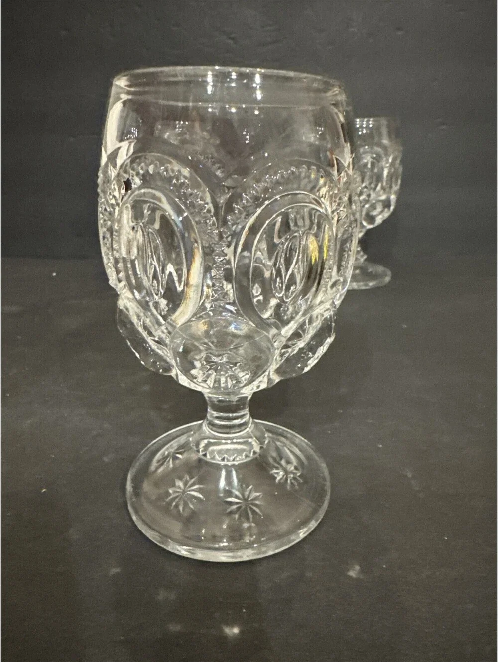 Vintage LE Smith (3) Moon & Stars Clear Glass Water Goblets 5.75” H By 3.25” W